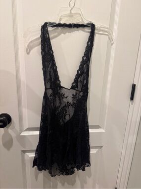 Victoria's Secret Black Plunge Lace Chemise